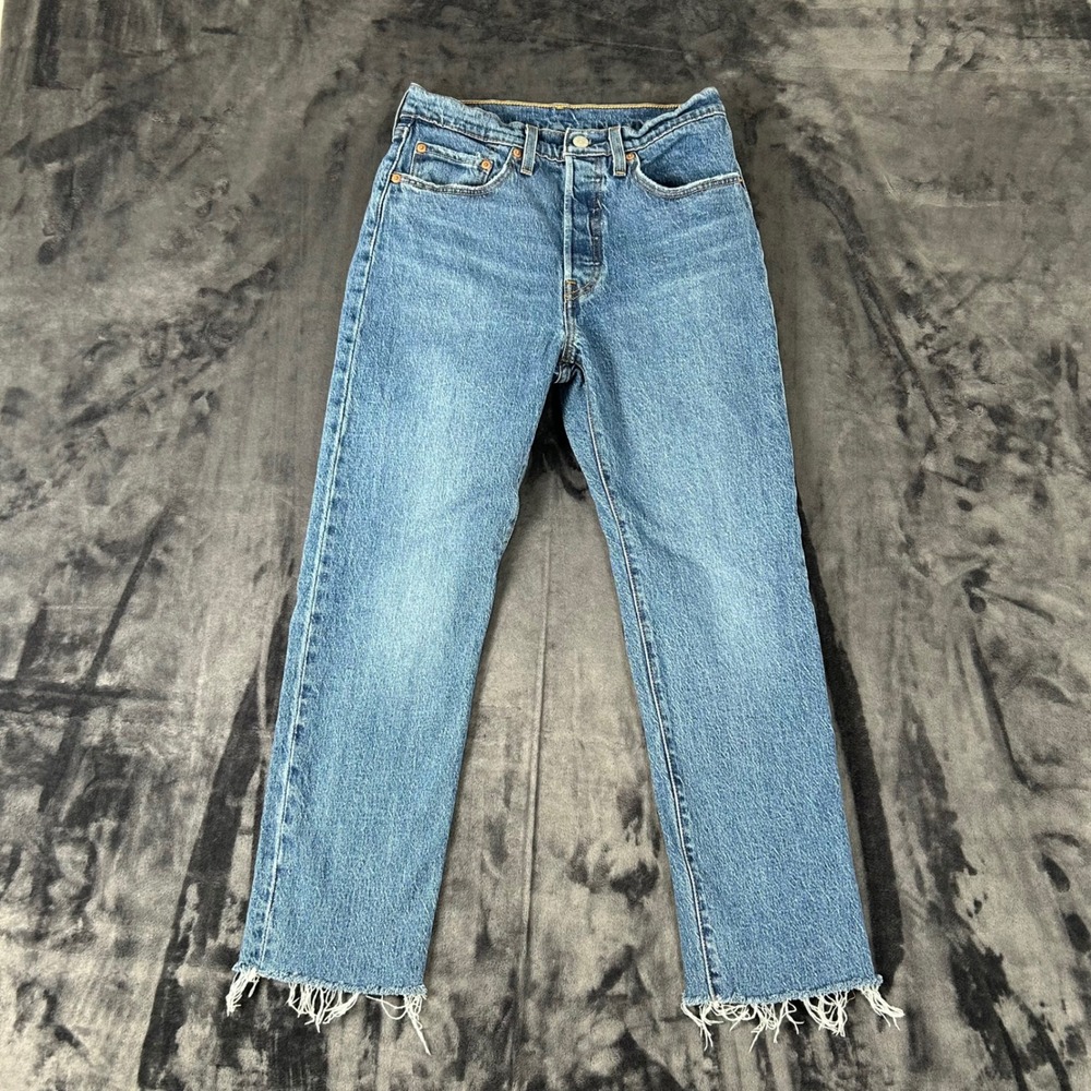 Levi's 501 Original Jeans Womens W26 L26 Blue Raw Hem Straight Leg 36200-0161